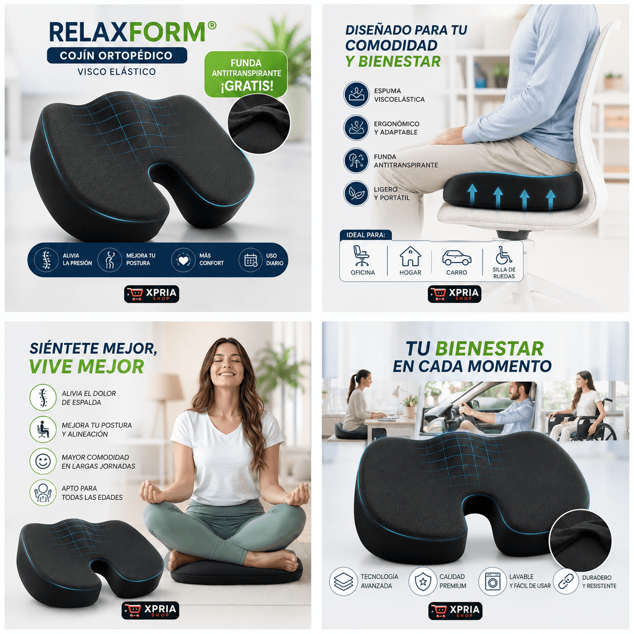 RELAXFORM®: COJÍN ORTOPEDICO VISCO ESLASTICO + FUNDA ANTITRANSPIRANTE ¡GRATIS!