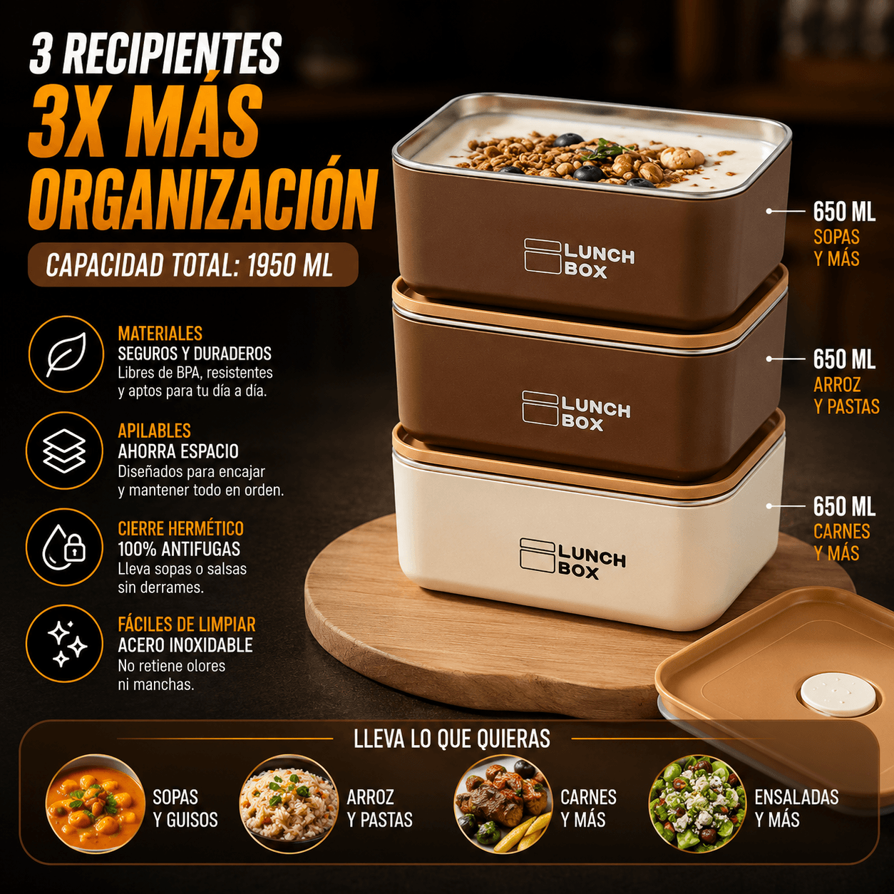 SUPER COMBO x3 PORTA COMIDAS TERMICOS + MALETA ISOTÉRMICA Y ¡OBSEQUIO!