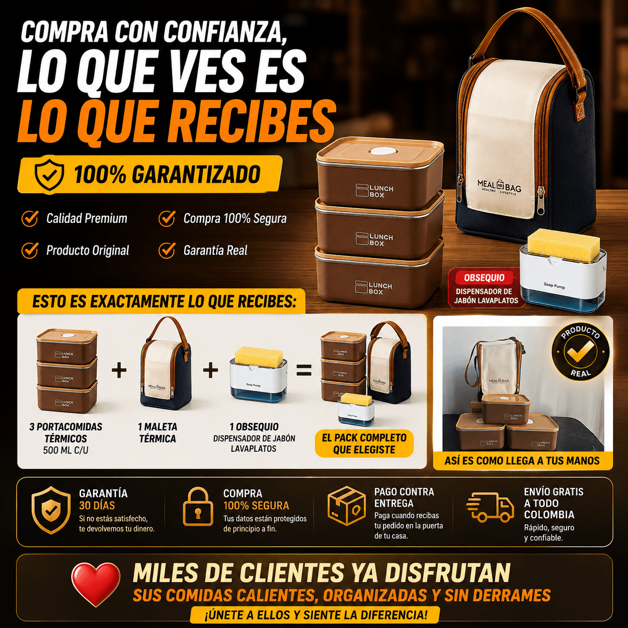 SUPER COMBO x3 PORTA COMIDAS TERMICOS + MALETA ISOTÉRMICA Y ¡OBSEQUIO!
