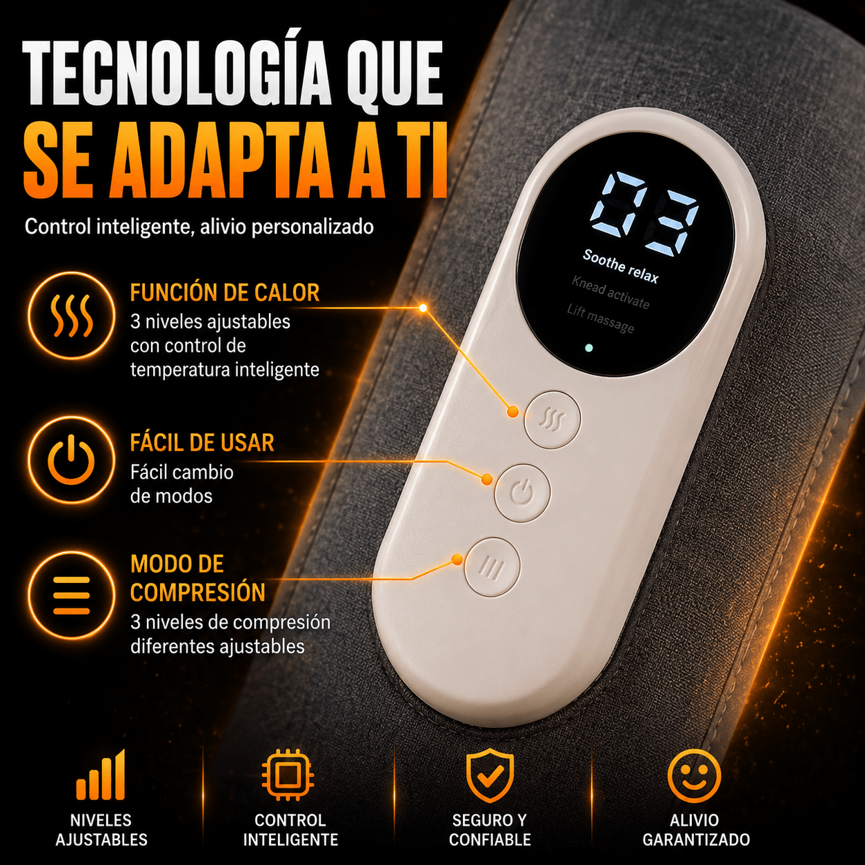 ALIVIOMAX | MASAJEADOR  PARA PIERNAS CANSADAS CON TECNOLOGÍA DE COMPRESIÓN, AIRE Y CALOR