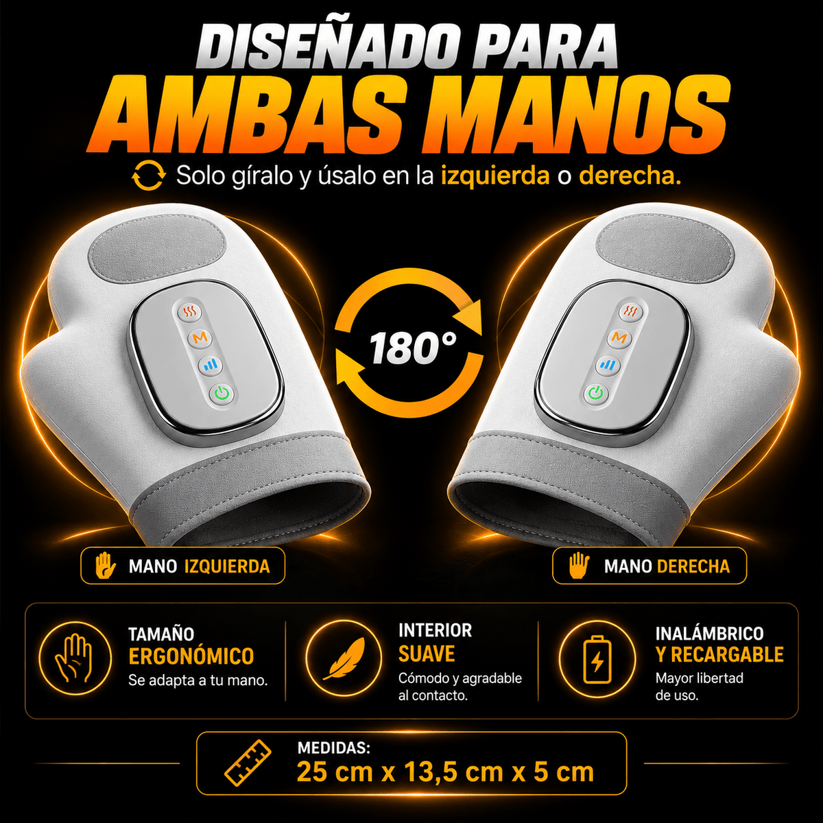 MASAJEADOR INALÁMBRICO PROFESIONAL 3 EN 1 PARA MANOS, DEDOS Y MUÑECAS