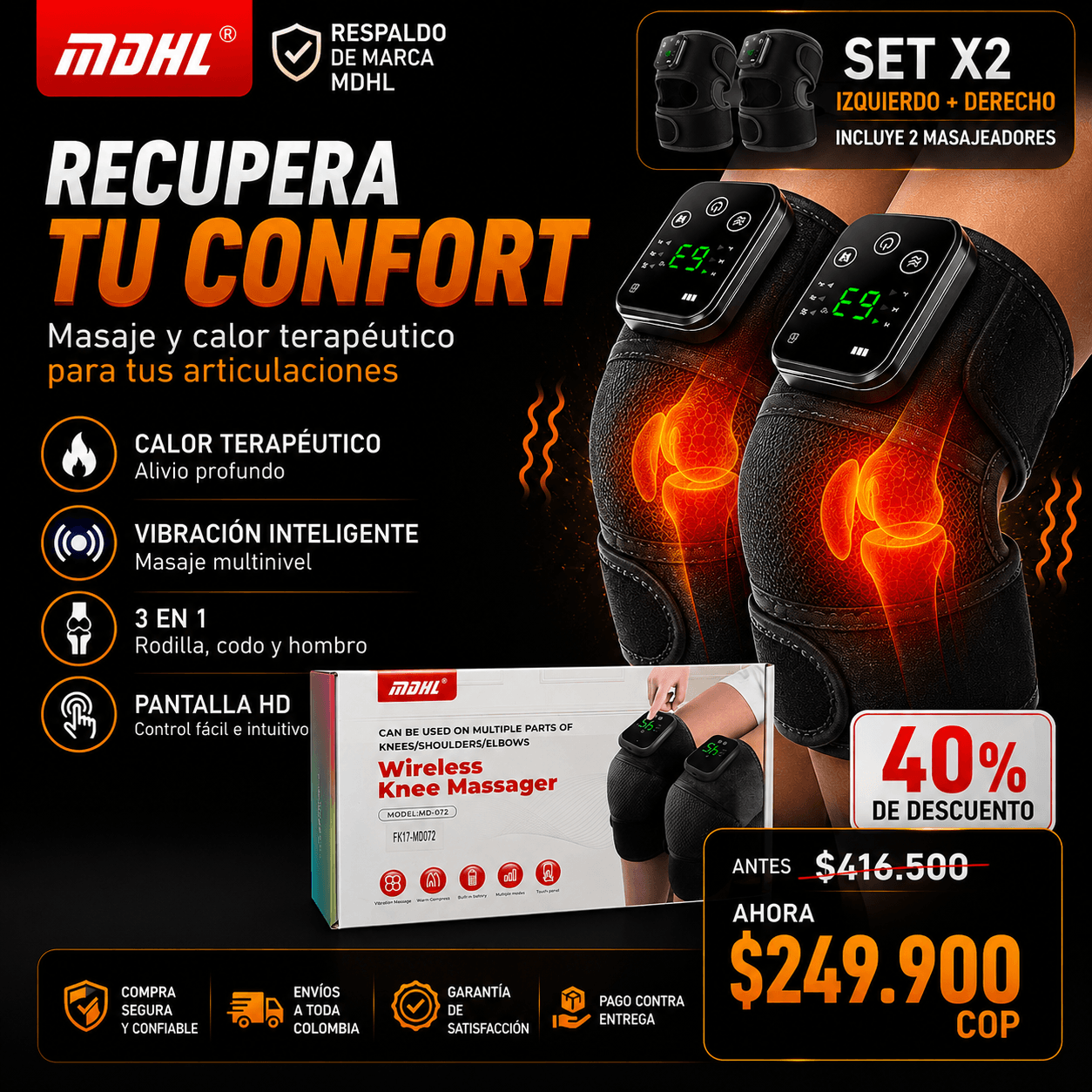 ARTIRELAX PRO™: SET X2 MASAJEADORES CON CALOR Y MASAJE INTELIGENTE 3 EN 1