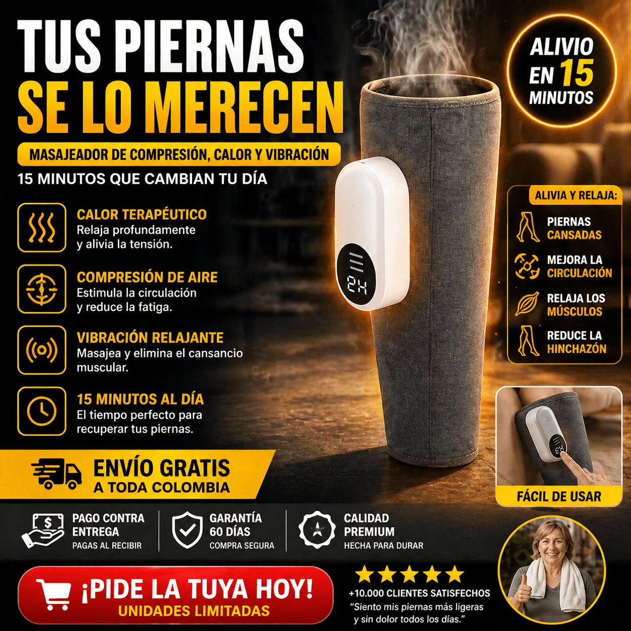 ALIVIOMAX | ALIVIO RÁPIDO PARA PIERNAS CANSADAS CON TECNOLOGÍA DE COMPRESIÓN, AIRE Y CALOR