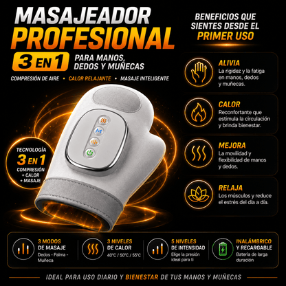 MASAJEADOR INALÁMBRICO PROFESIONAL 3 EN 1 PARA MANOS, DEDOS Y MUÑECAS