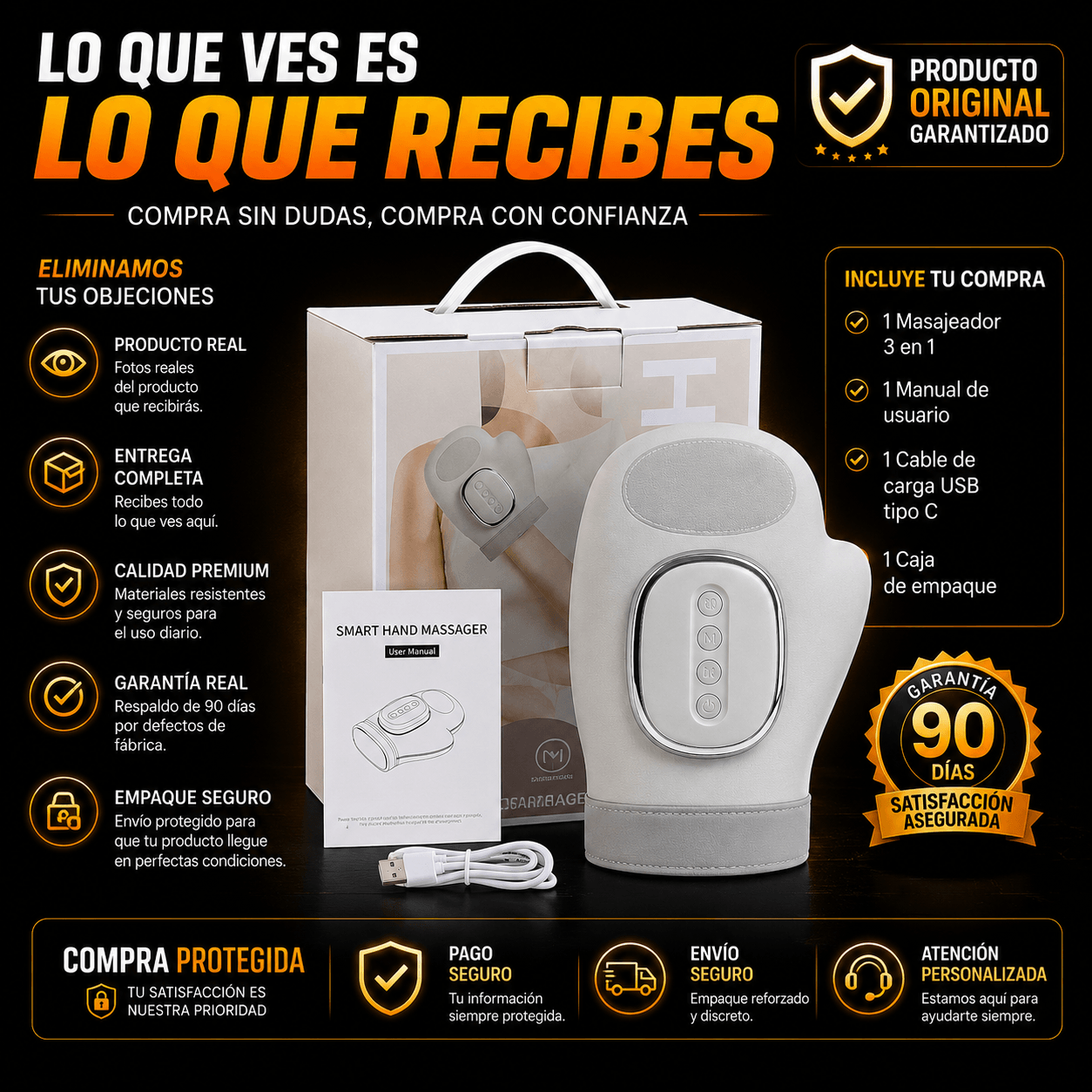 MASAJEADOR INALÁMBRICO PROFESIONAL 3 EN 1 PARA MANOS, DEDOS Y MUÑECAS